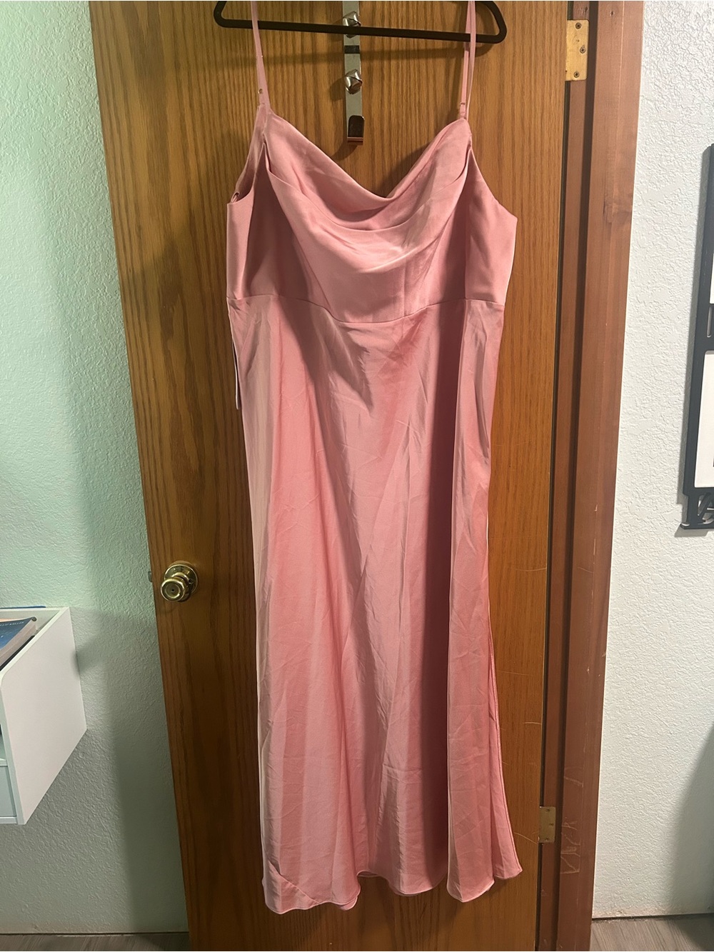 Azazie Blush Pink Cowl-Neck Midi Slip Dress